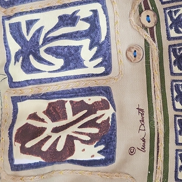 Canvas Blue, Green Tan, Orange Beach Theme Bag Purse Palm Trees, Hibiscus, Surf - Picture 9 of 14